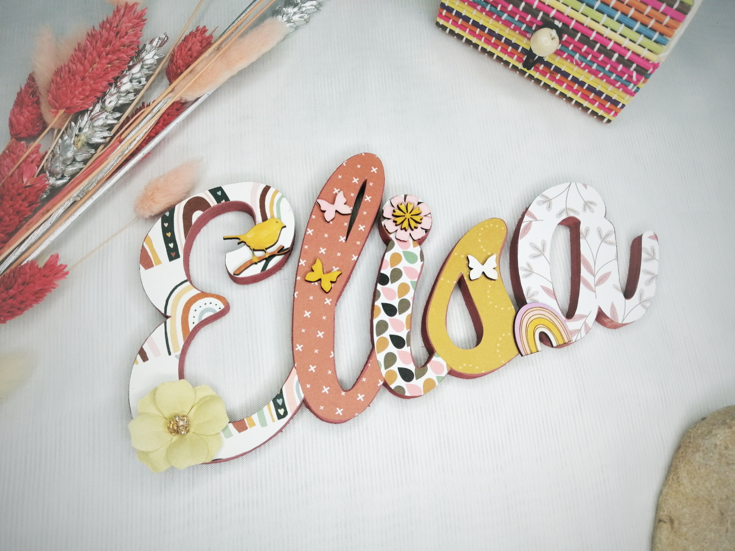 Prénom en bois dans un style Bohème