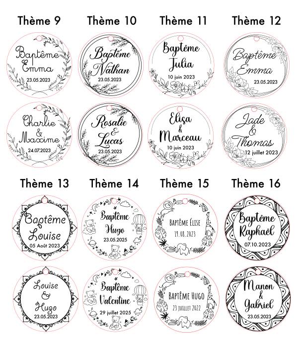 Thème médaillon bois baptême mariage