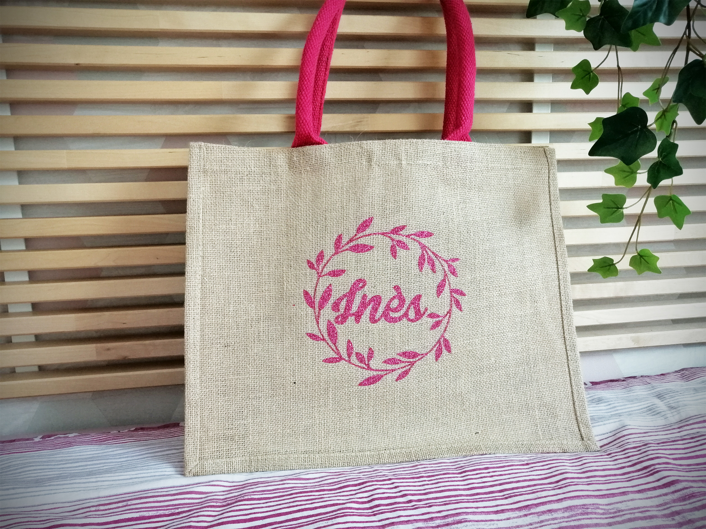 Sac jute avec couronne de fleurs Inès