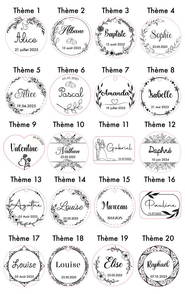 Thème pour marque place en bois personnalisé