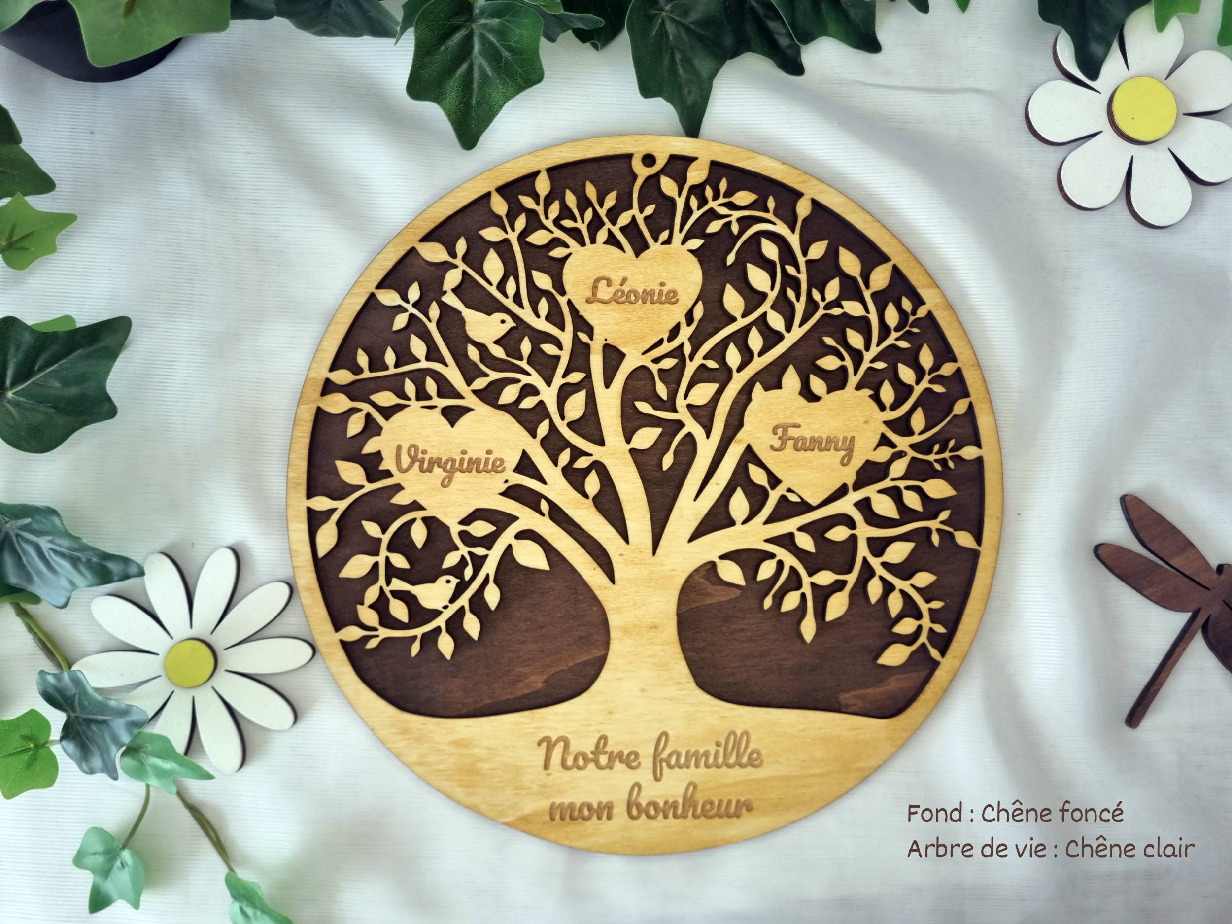 Arbre de vie personnalisé avec fond en chêne foncé