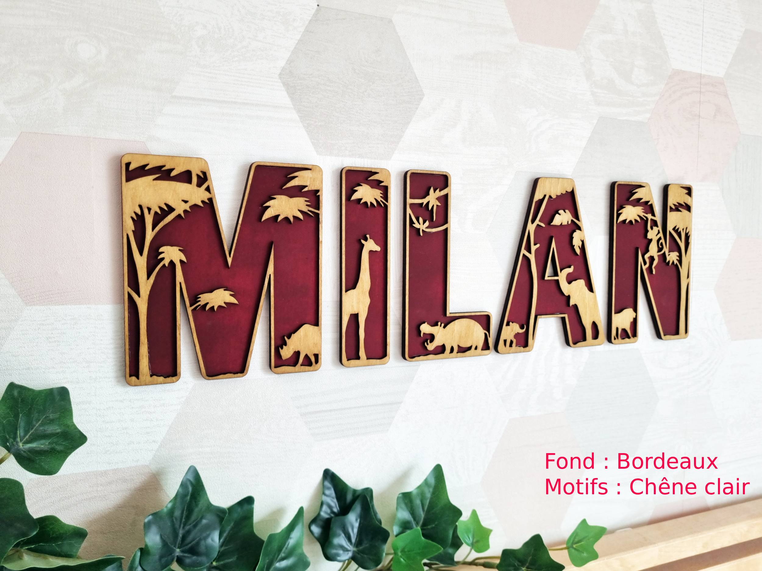 Lettre en bois Savane - Bordeaux / Chêne clair