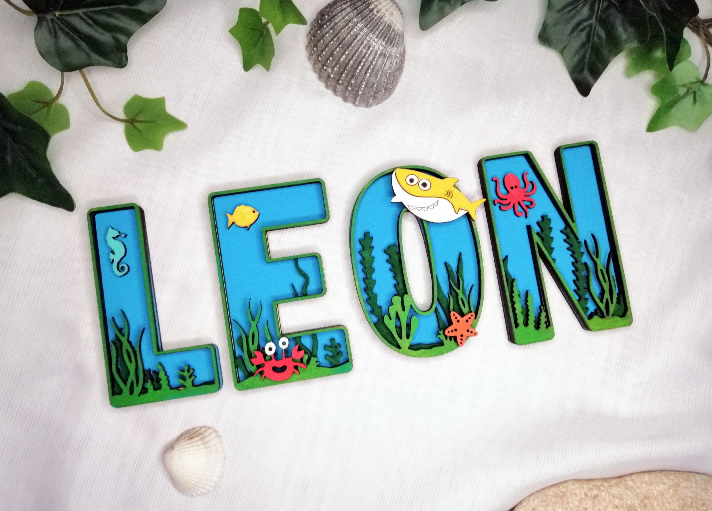 Lettre en bois en relief - Mer & Océan