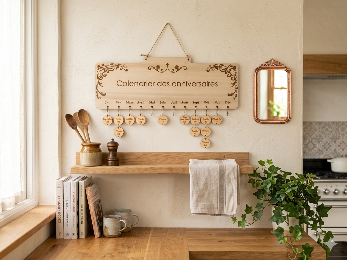 Calendrier perpétuel des anniversaires en bois Arabesque
