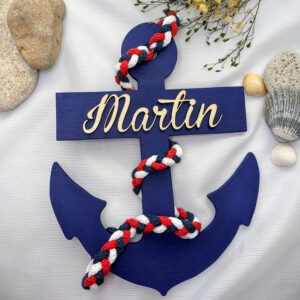 Ancre marin en bois avec prénom Martin