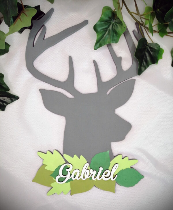 Cerf en bois décoration murale prénom Gabriel