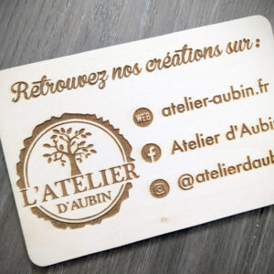 Carte présentation en bois Atelier d'Aubin