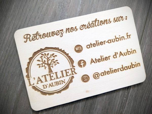 Carte présentation en bois Atelier d'Aubin