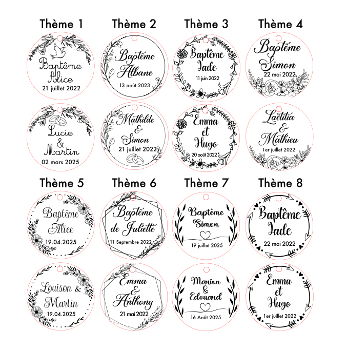 Médaillons bois baptême mariage thème 2025