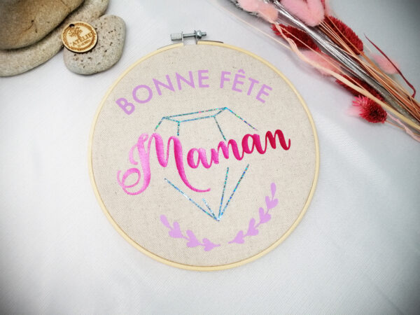 Cercle de coton Bonne fête maman avec diamant