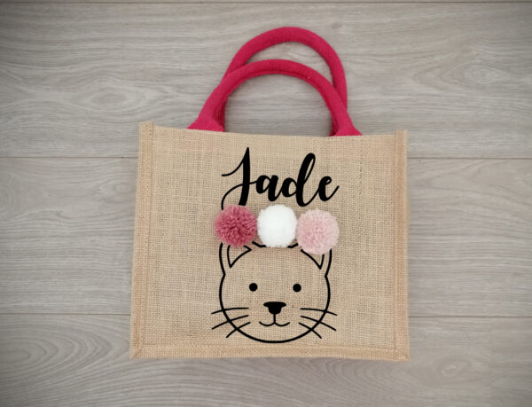 Petit sac en jute pour enfant avec chat