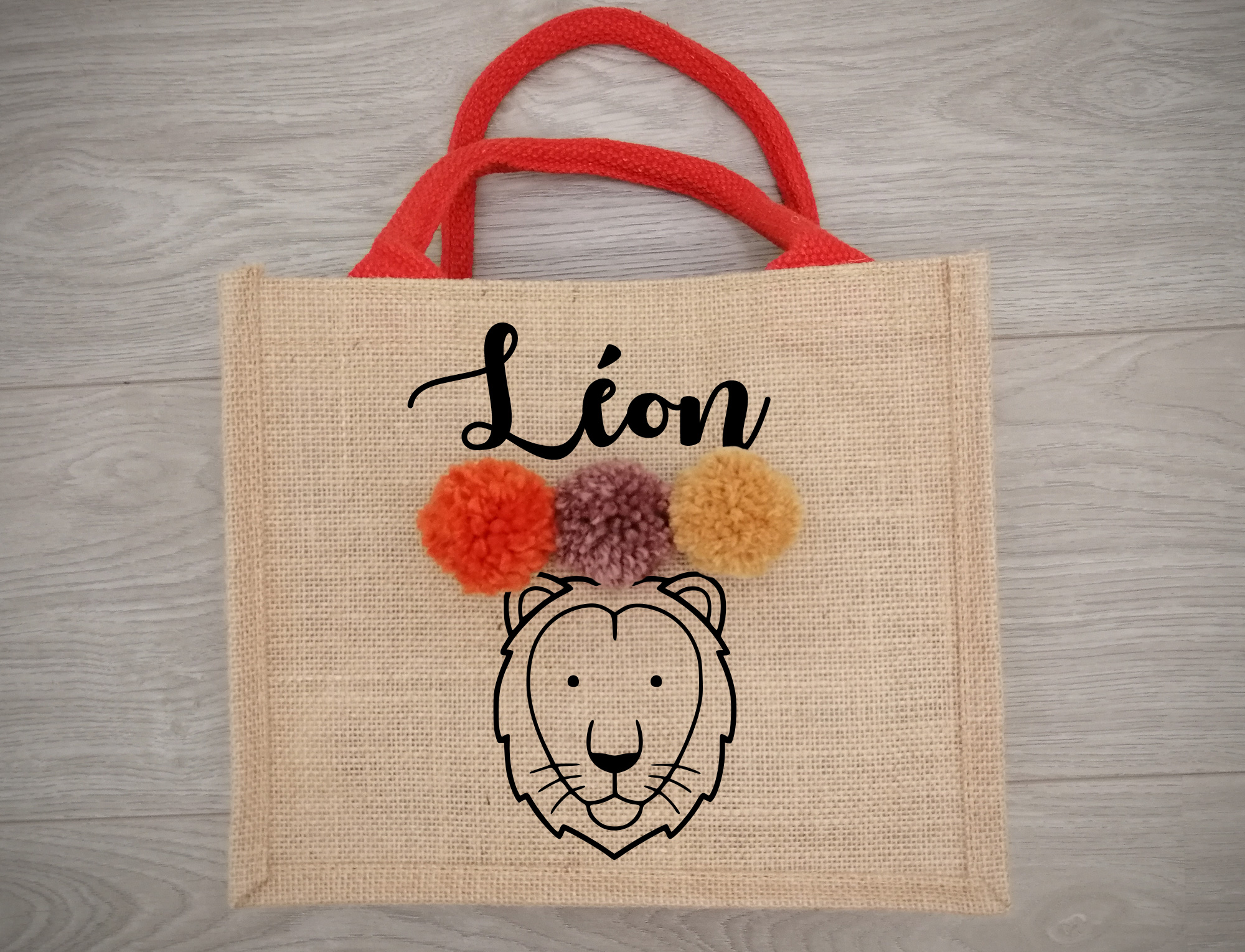 Petit sac en jute avec un animal et prénom personnalisé - Atelier d'Aubin