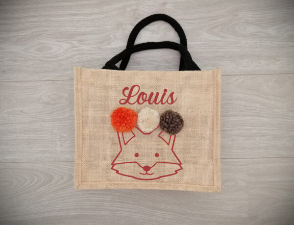 Petit sac en jute pour enfant avec renard