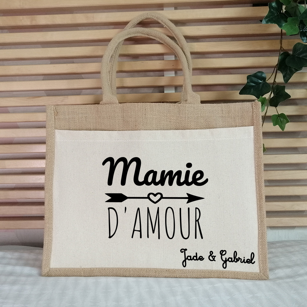 Sac en toile de jute S avec pompon