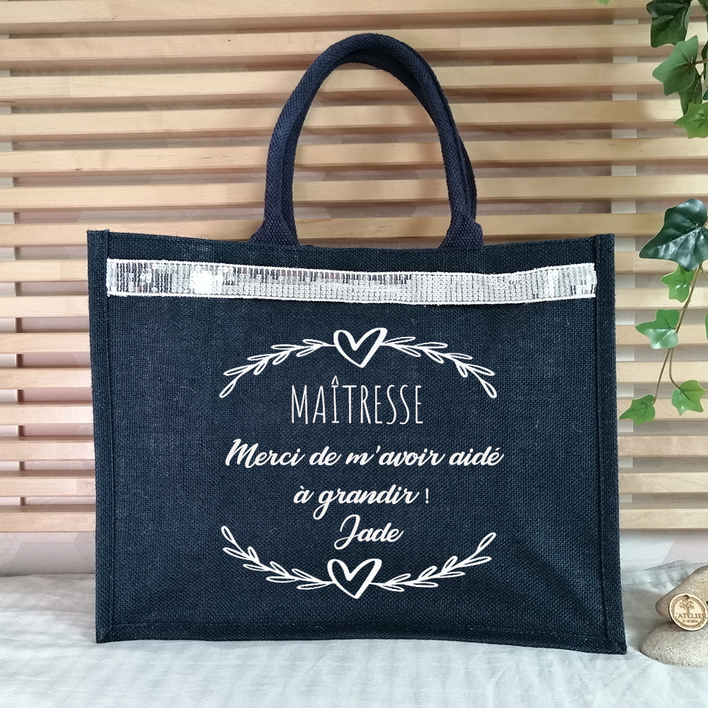 Sac en toile de jute 14 L personnalisé à votre texte