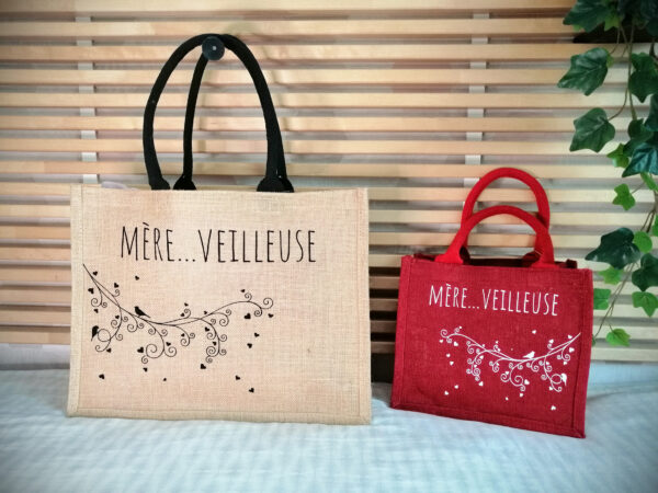 Sac jute mère fille : mère veilleuse