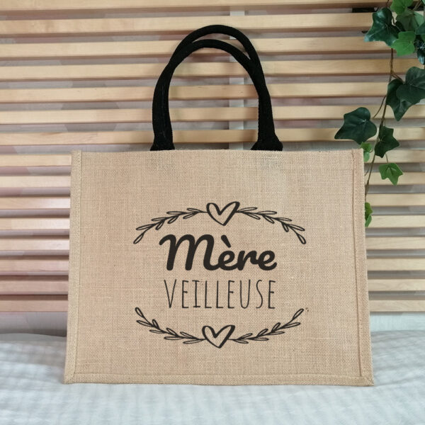 Sac jute Mère Veilleuse naturel et anses noires