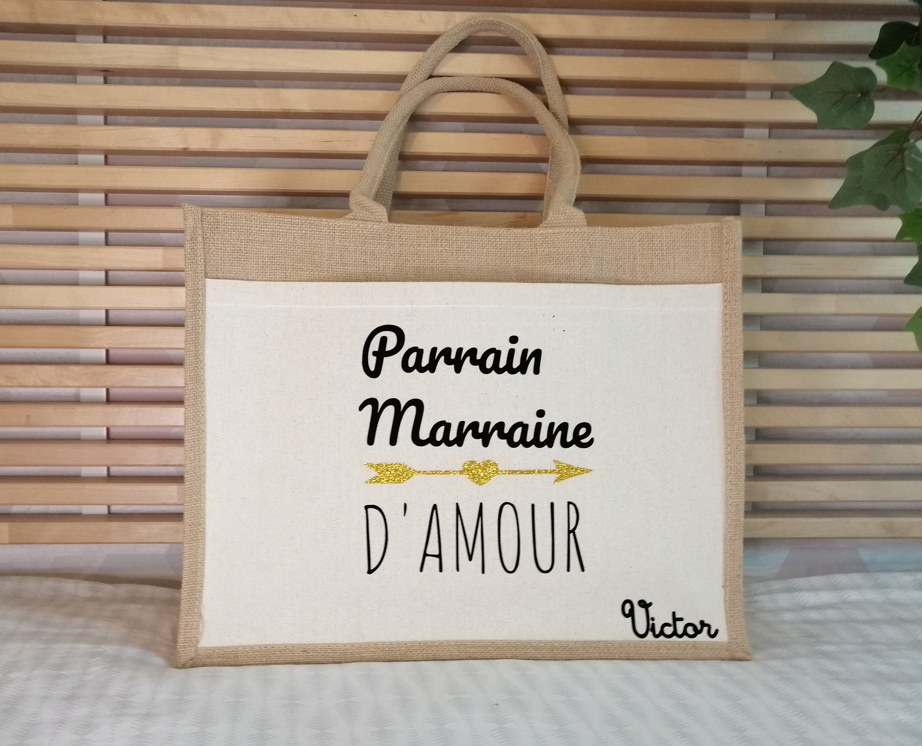 SAC COTON ET JUTE NATUREL MAMAN ET MAMIE EN OR