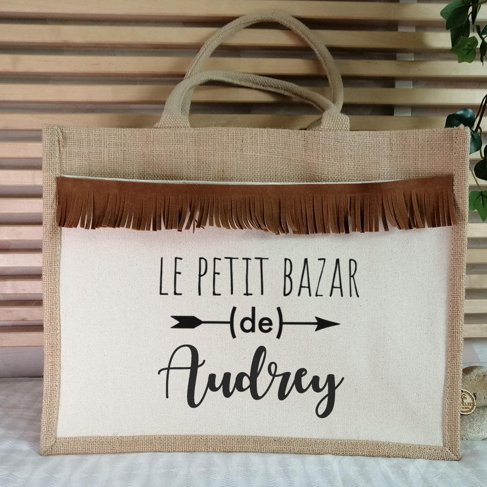 Sac en toile de jute personnalisé « Petits coeurs »