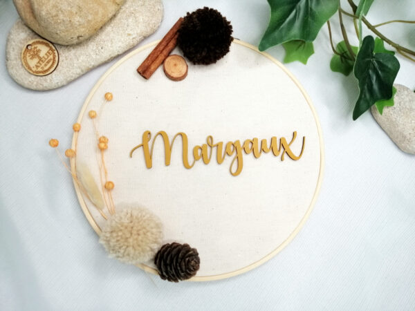 Tambourin coton boisé avec prénom Margaux en bois