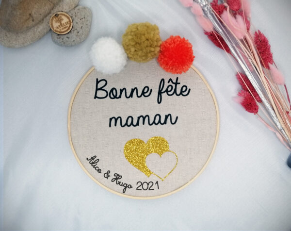 Tambourin Bonne fête coeur et pompons