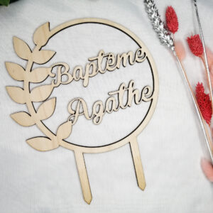 Cake topper floral baptême Agathe