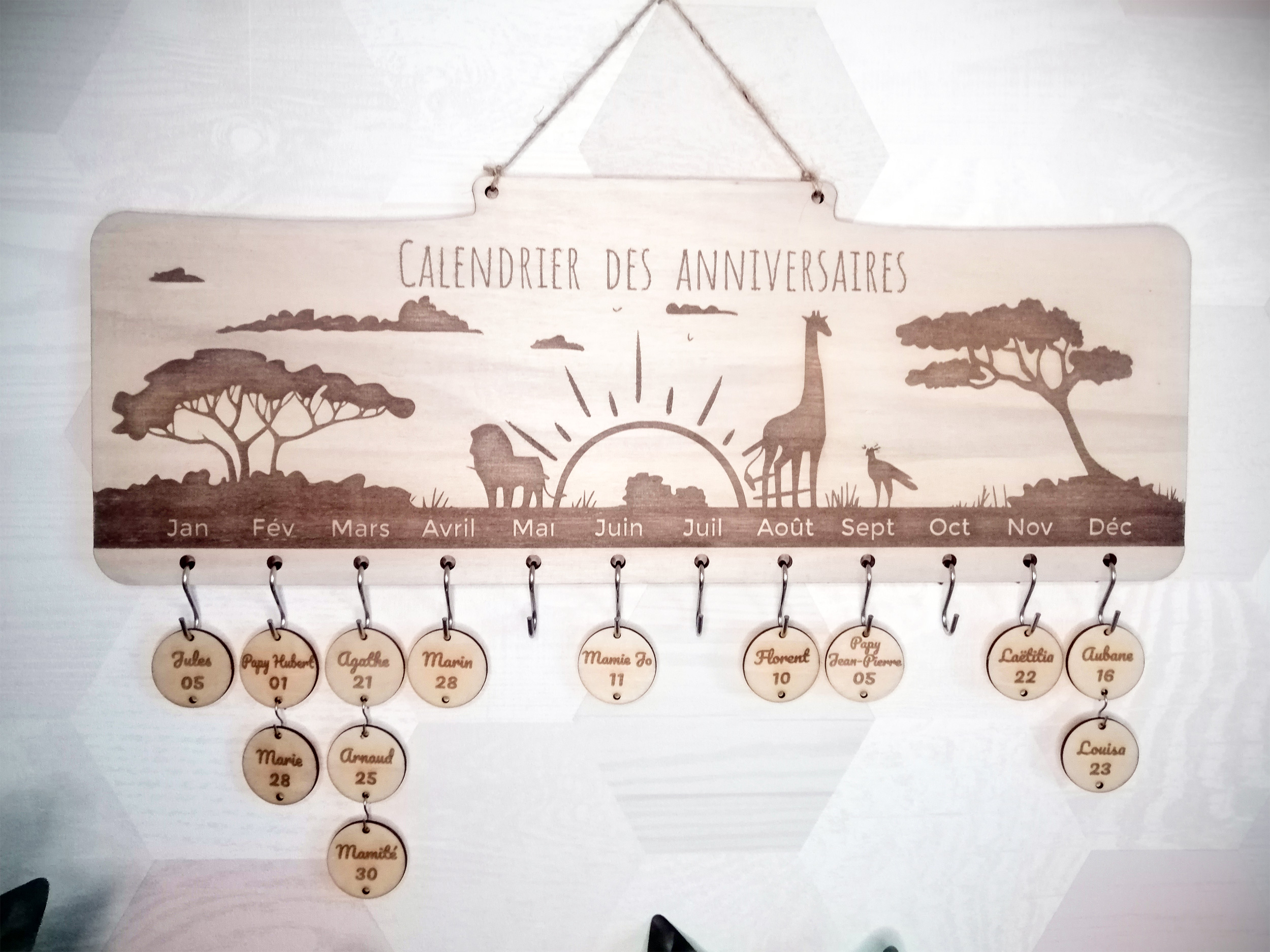 Calendrier perpétuel des anniversaires en bois Savane - Atelier d