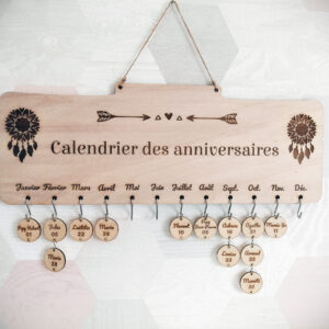 Calendrier perpetuel, anniversaire, bois, chantournage.